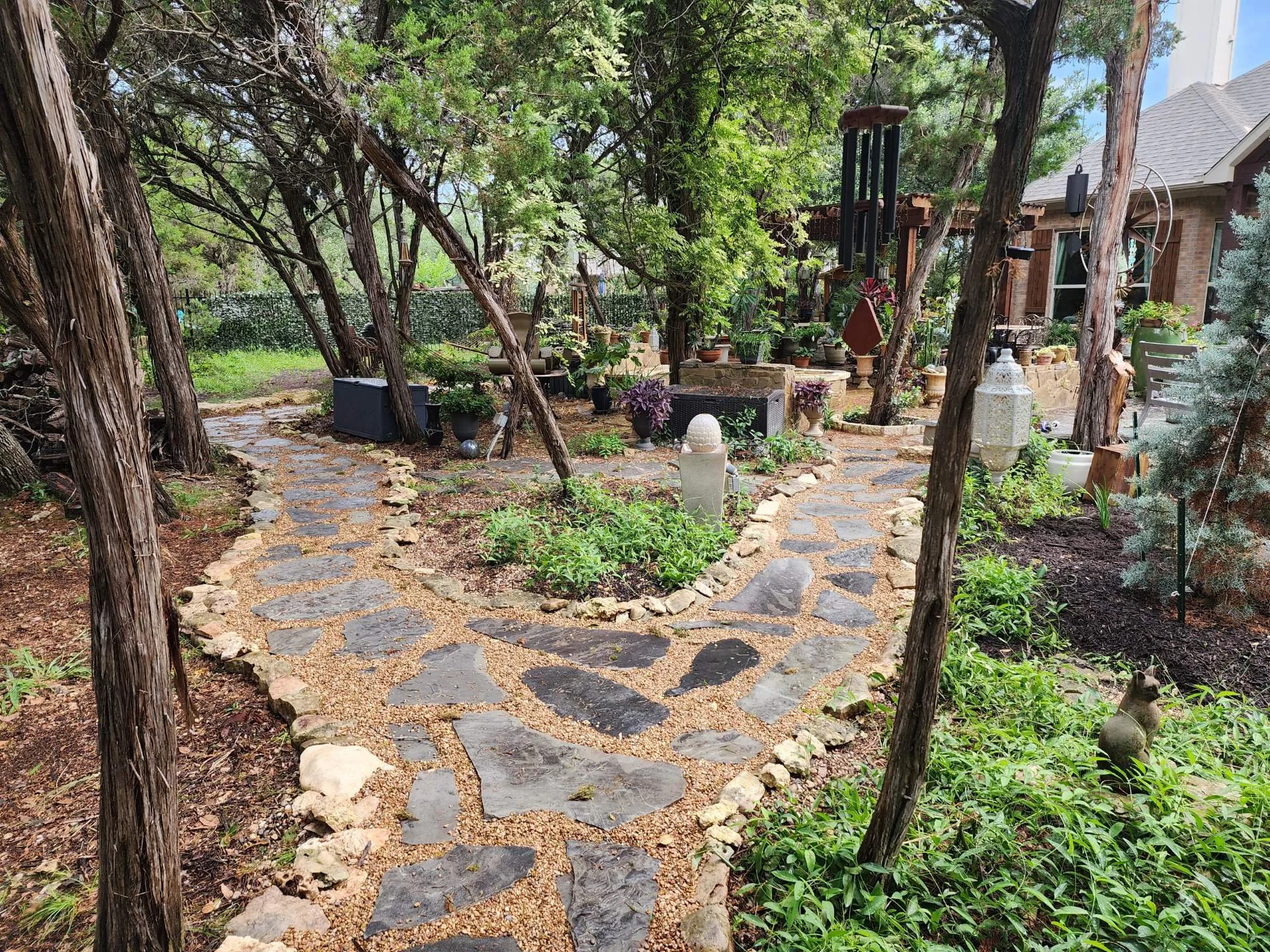 Cottage landscape with organic flagstone path