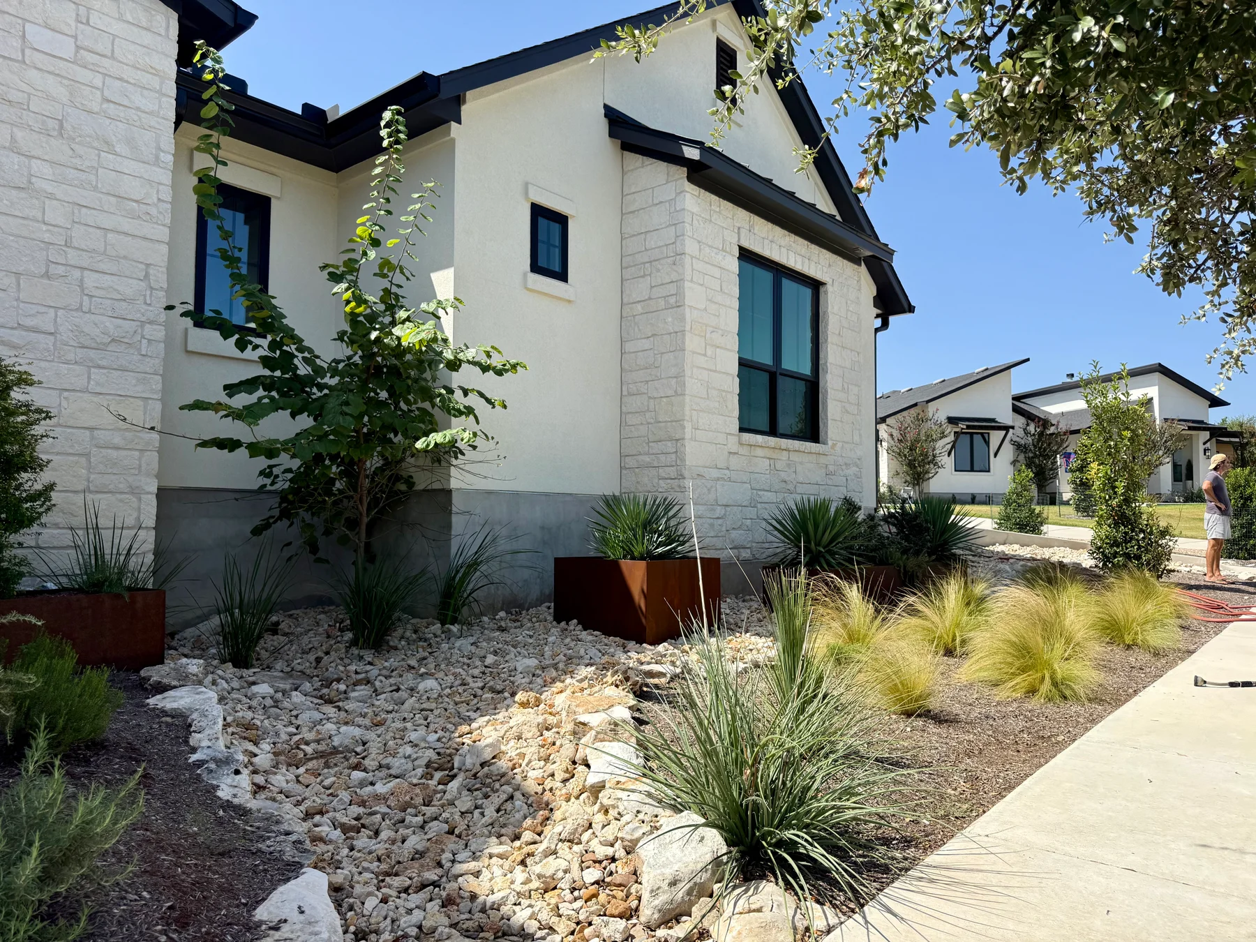 Steel planters and layered planting